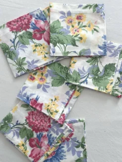6 serviettes de table à fleurs en coton vintage