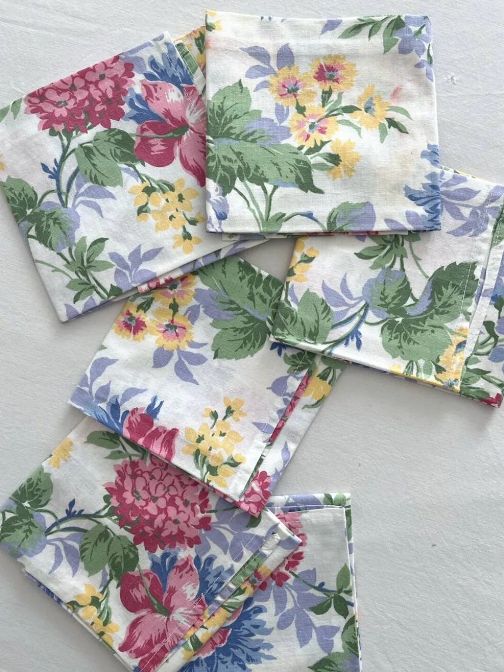 6 serviettes de table à fleurs en coton vintage