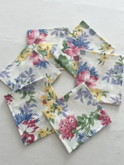 6 serviettes de table à fleurs en coton vintage