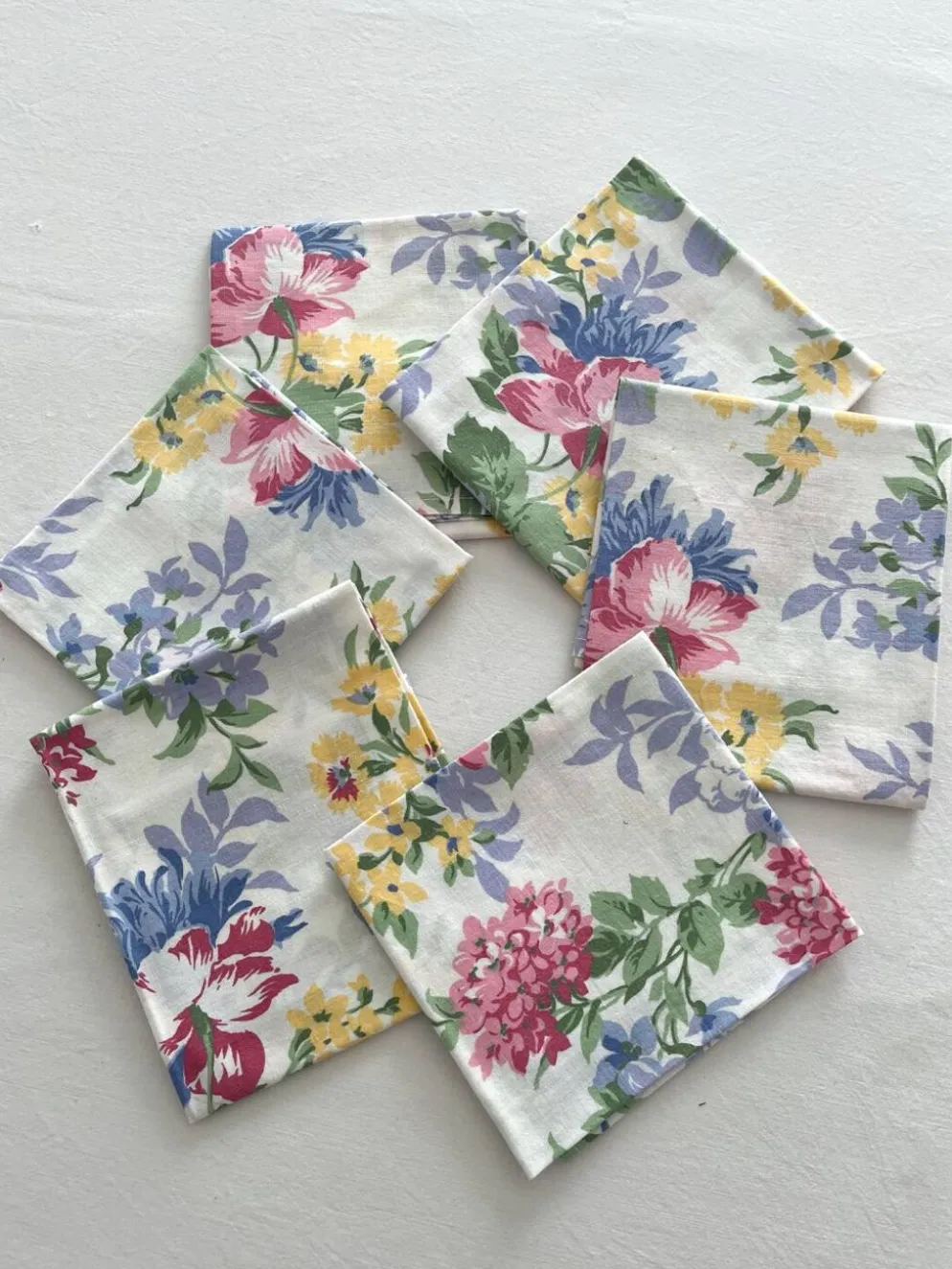 6 serviettes de table à fleurs en coton vintage