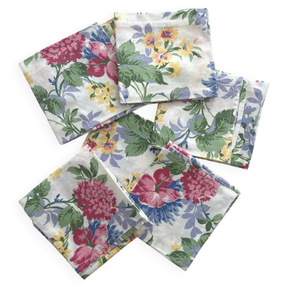 6 serviettes de table à fleurs en coton vintage