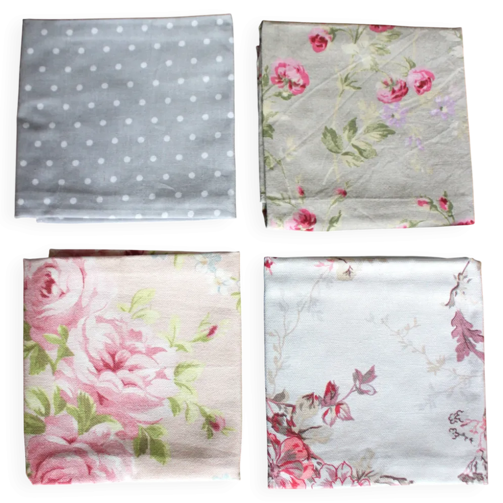 4 serviettes de table Fleurs Pois romantique