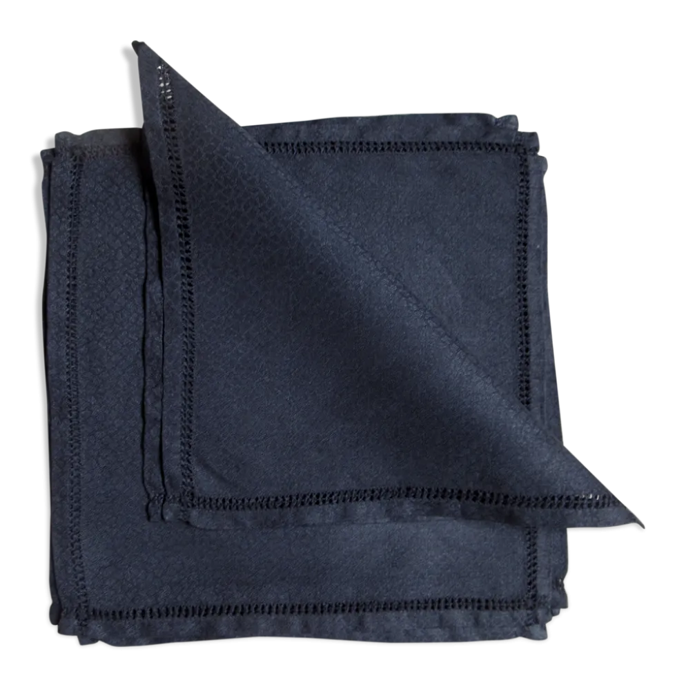 6 serviettes de table noires, en damassé de lin