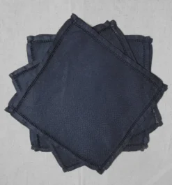 6 serviettes de table noires, en damassé de lin