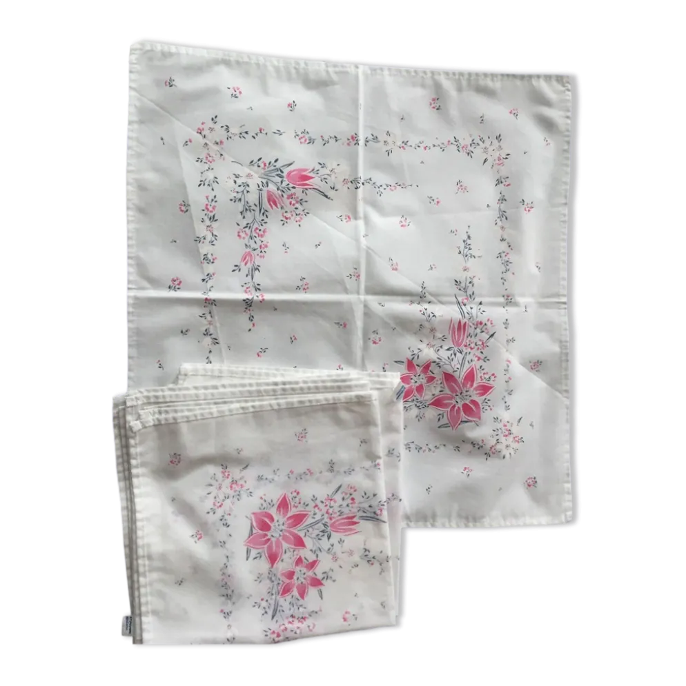6 serviettes de table rétro motif fleuri vintage