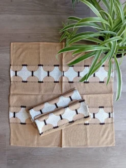 5 serviettes de table 49x49 cm beige à motif géométrique, vintage