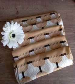 5 serviettes de table 49x49 cm beige à motif géométrique, vintage