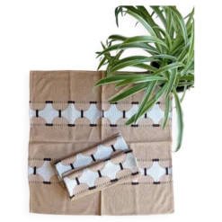 5 serviettes de table 49x49 cm beige à motif géométrique, vintage