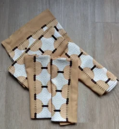 5 serviettes de table 49x49 cm beige à motif géométrique, vintage