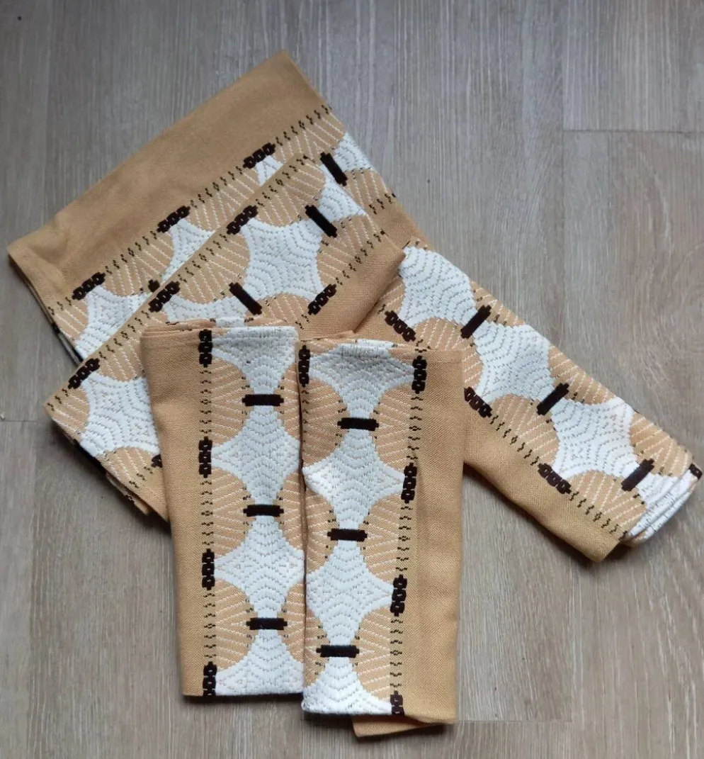5 serviettes de table 49x49 cm beige à motif géométrique, vintage
