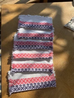 6 serviettes en coton basque motifs rose et bleu indigo vintage