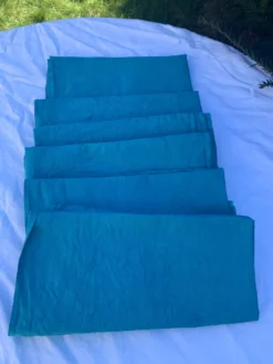 6 serviettes en coton damassées teintées bleues émeraude