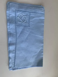 6 serviettes en coton et lin bleu pastel, monogrammées OG