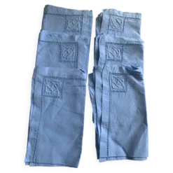 6 serviettes en coton et lin bleu pastel, monogrammées OG