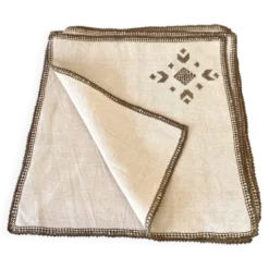 6 serviettes lin coton, décor brodé