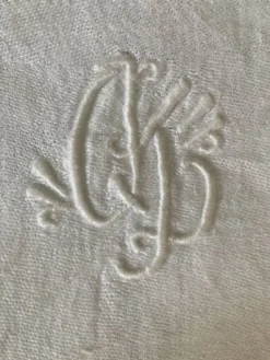 Serviettes monogramme lin damassé bordure ajouré linge ancien