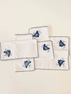 6 serviettes percal brodées, 28 cm