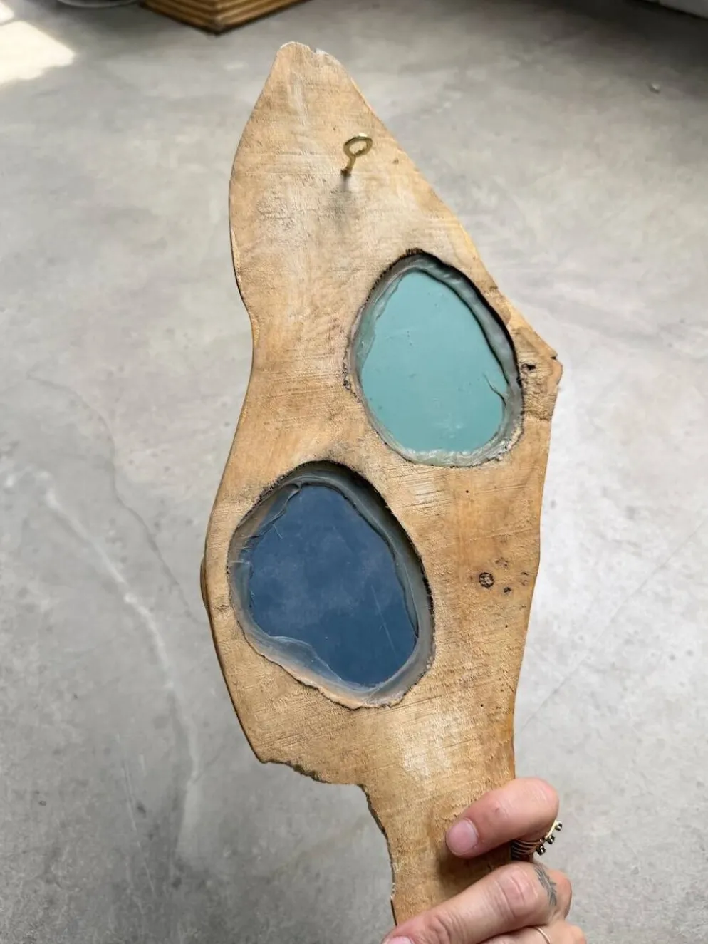 Set de 4 miroirs organiques brutalistes en bois années 50
