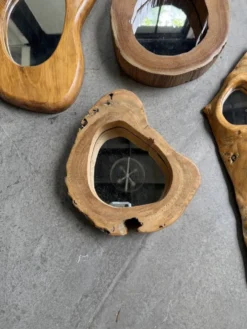 Set de 4 miroirs organiques brutalistes en bois années 50