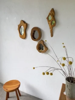 Set de 4 miroirs organiques brutalistes en bois années 50