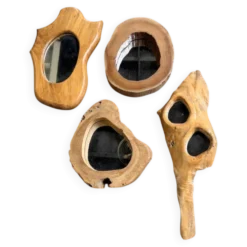 Set de 4 miroirs organiques brutalistes en bois années 50