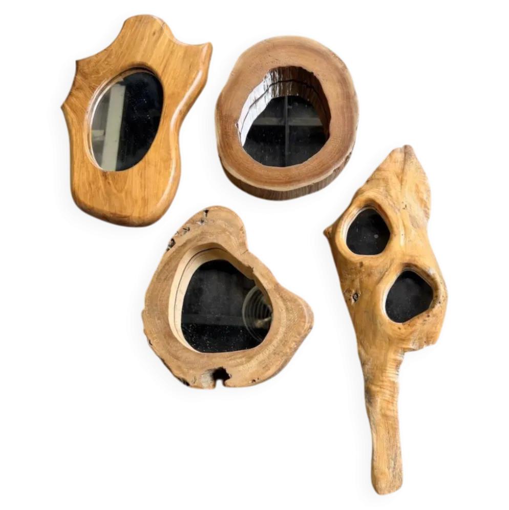 Set de 4 miroirs organiques brutalistes en bois années 50