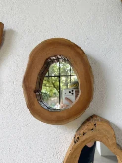 Set de 4 miroirs organiques brutalistes en bois années 50