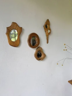 Set de 4 miroirs organiques brutalistes en bois années 50