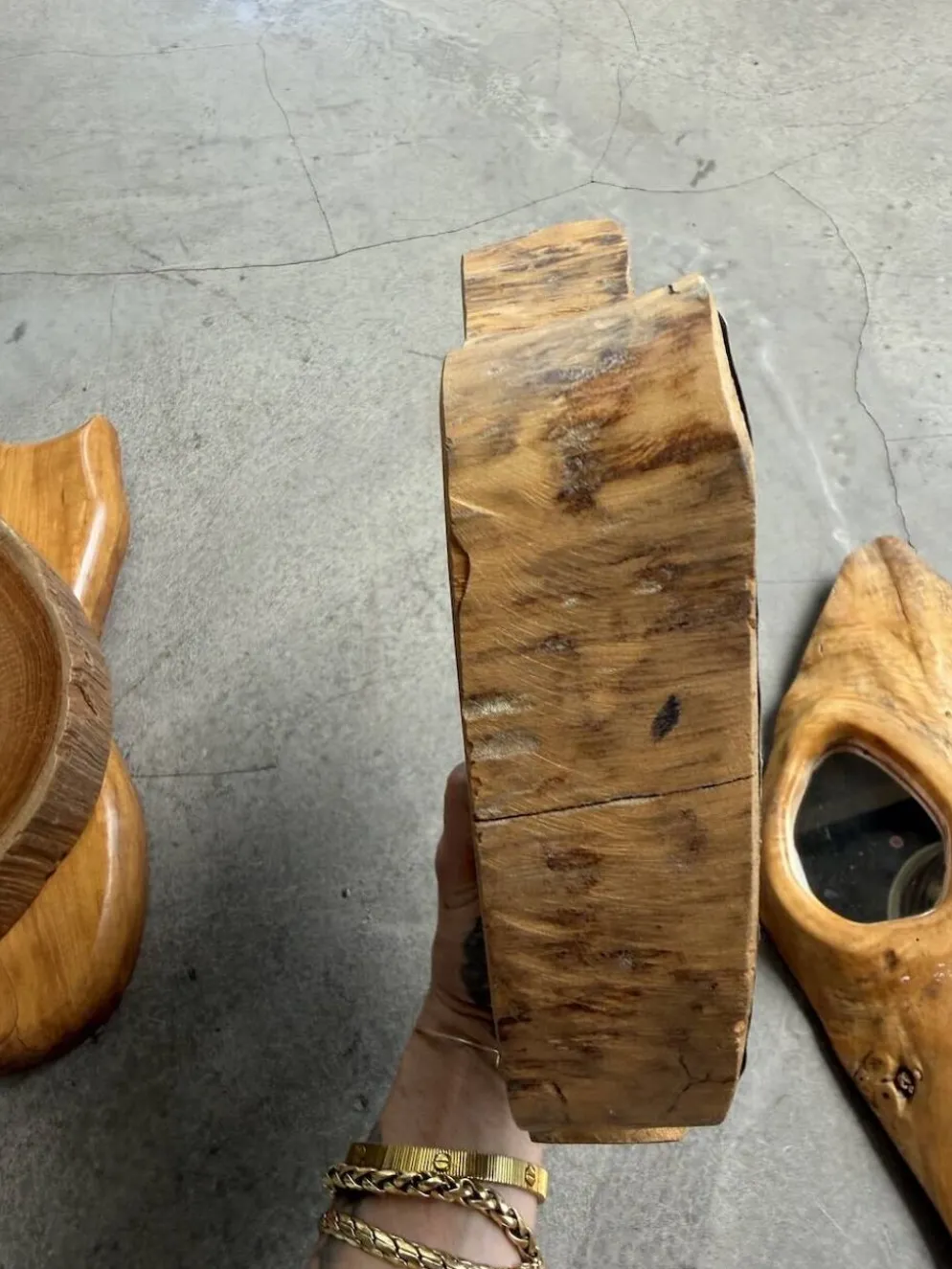 Set de 4 miroirs organiques brutalistes en bois années 50