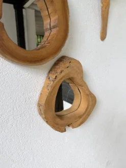 Set de 4 miroirs organiques brutalistes en bois années 50