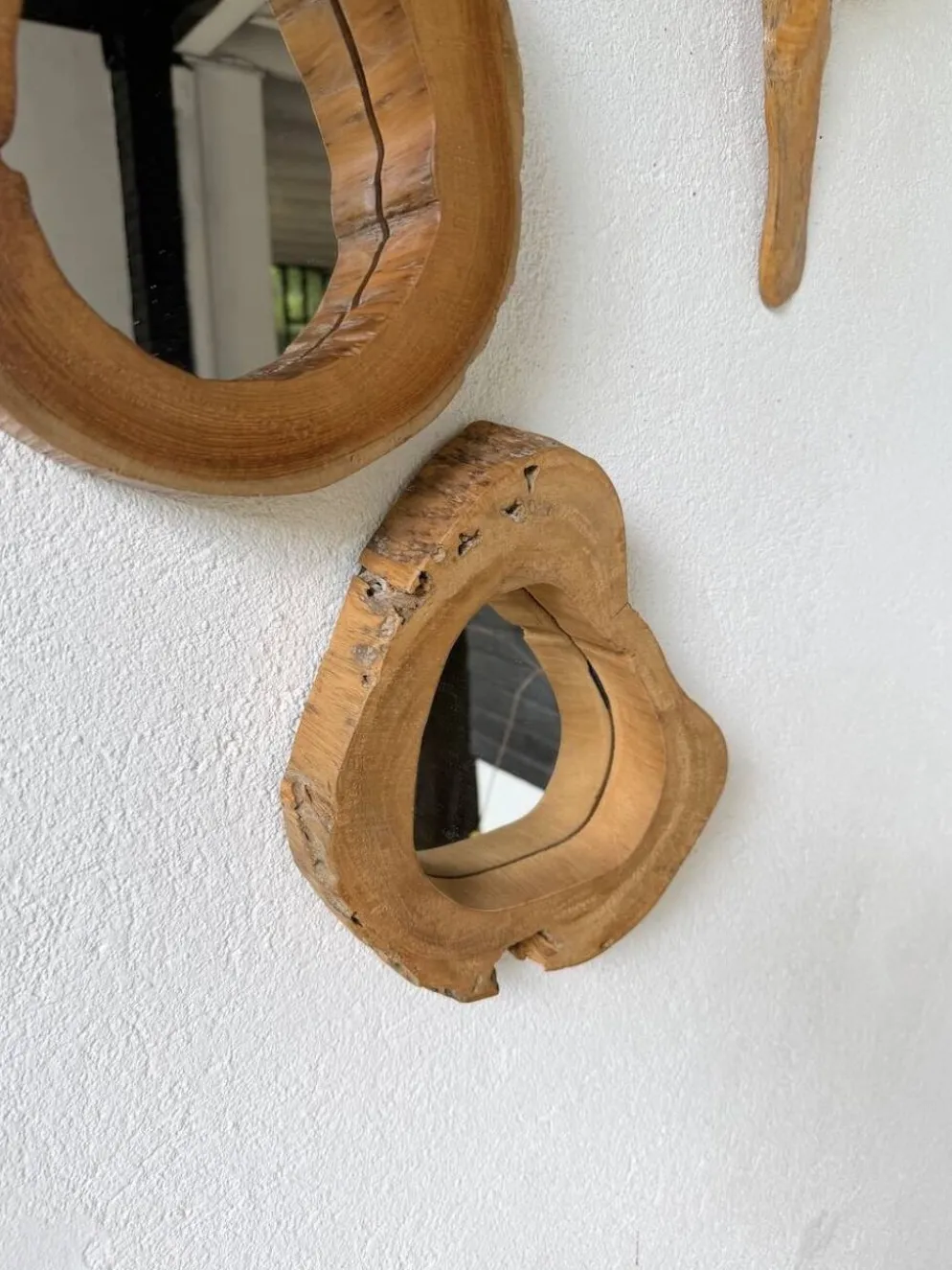 Set de 4 miroirs organiques brutalistes en bois années 50