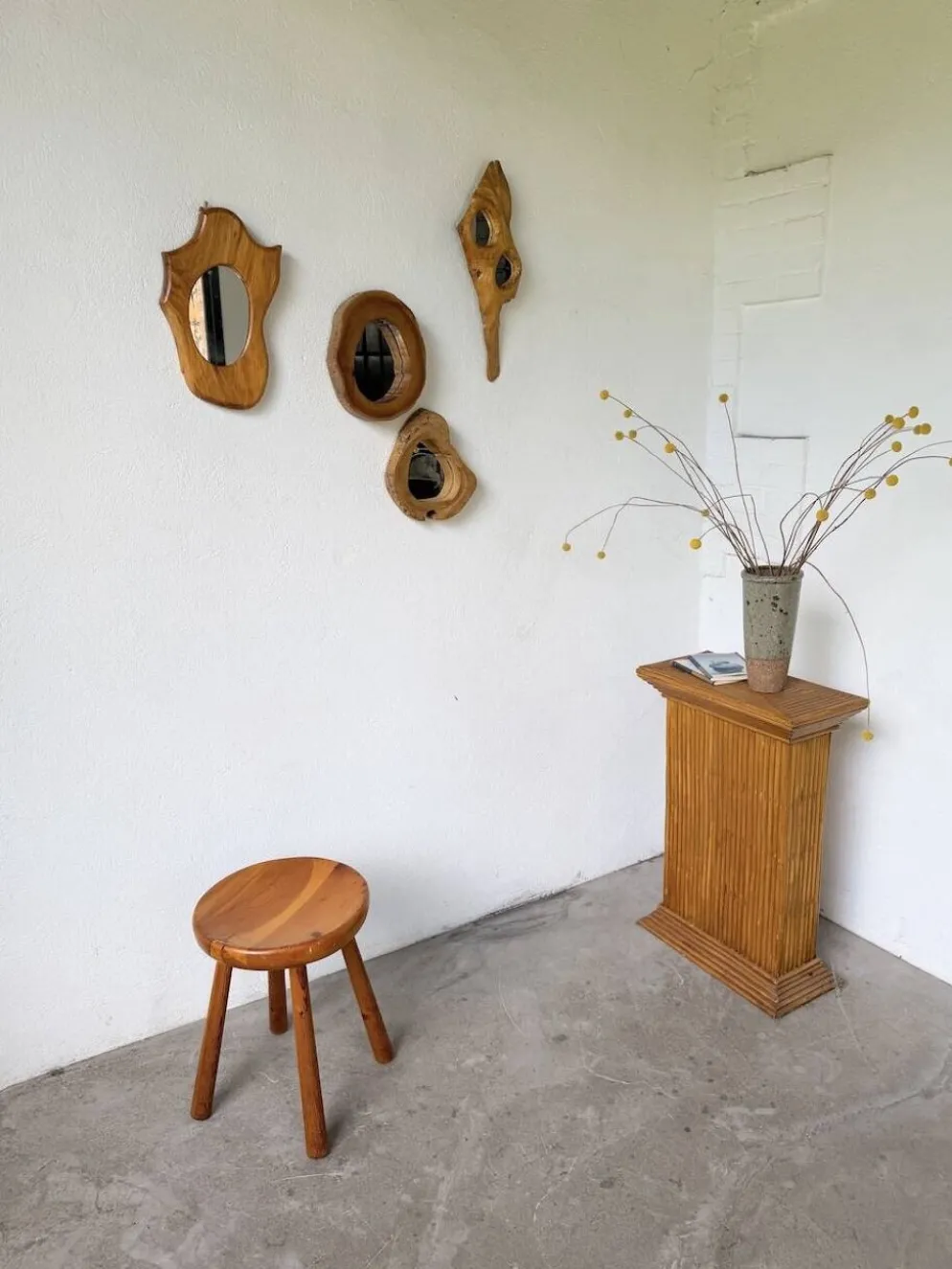 Set de 4 miroirs organiques brutalistes en bois années 50