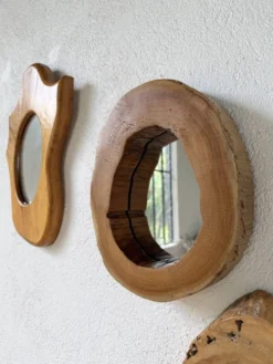 Set de 4 miroirs organiques brutalistes en bois années 50