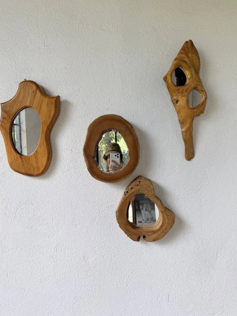 Set de 4 miroirs organiques brutalistes en bois années 50