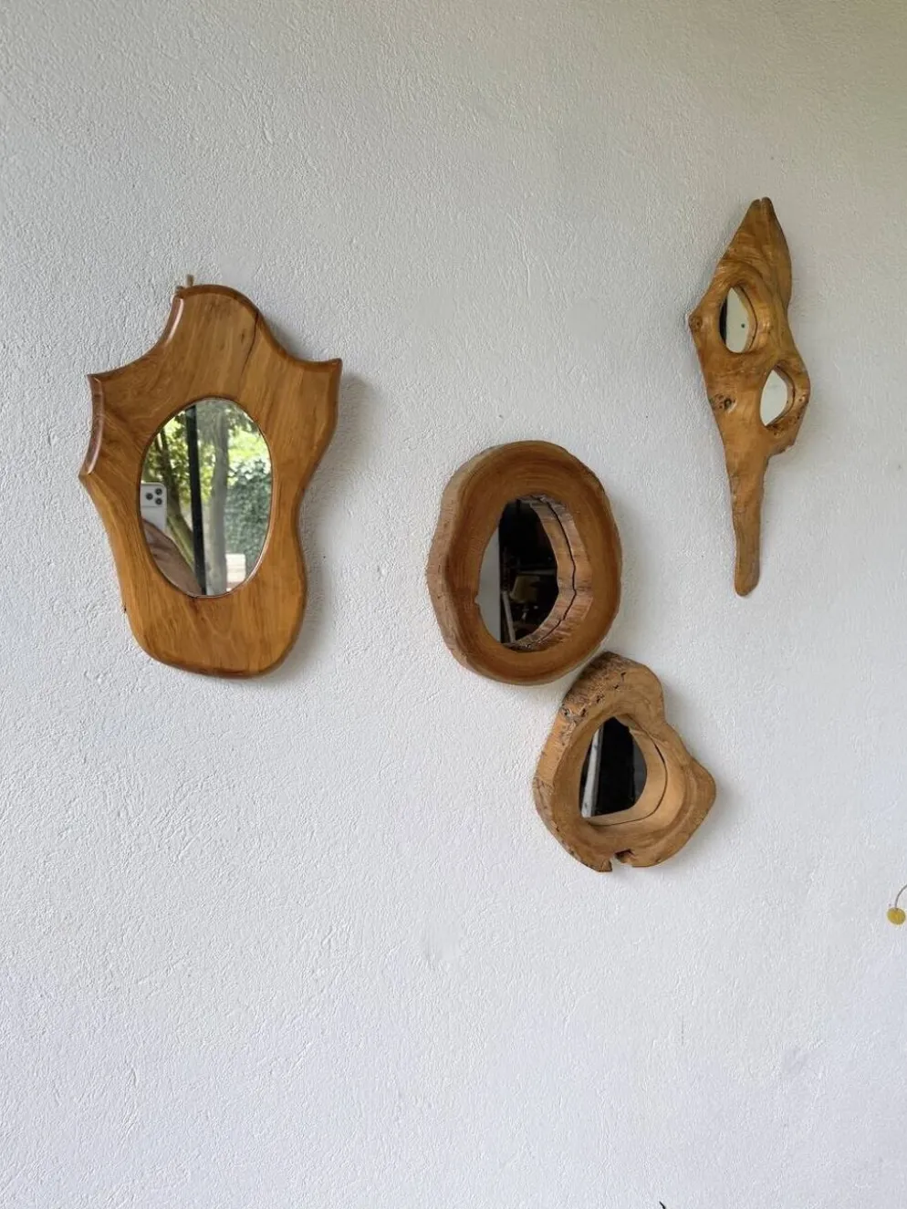Set de 4 miroirs organiques brutalistes en bois années 50