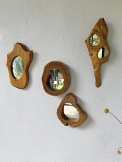 Set de 4 miroirs organiques brutalistes en bois années 50