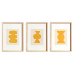 Set de 3 peintures abstraites jaune signée Eawy