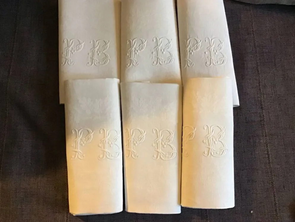 Set de 6 serviettes de chasse 19eme marquées « PB »