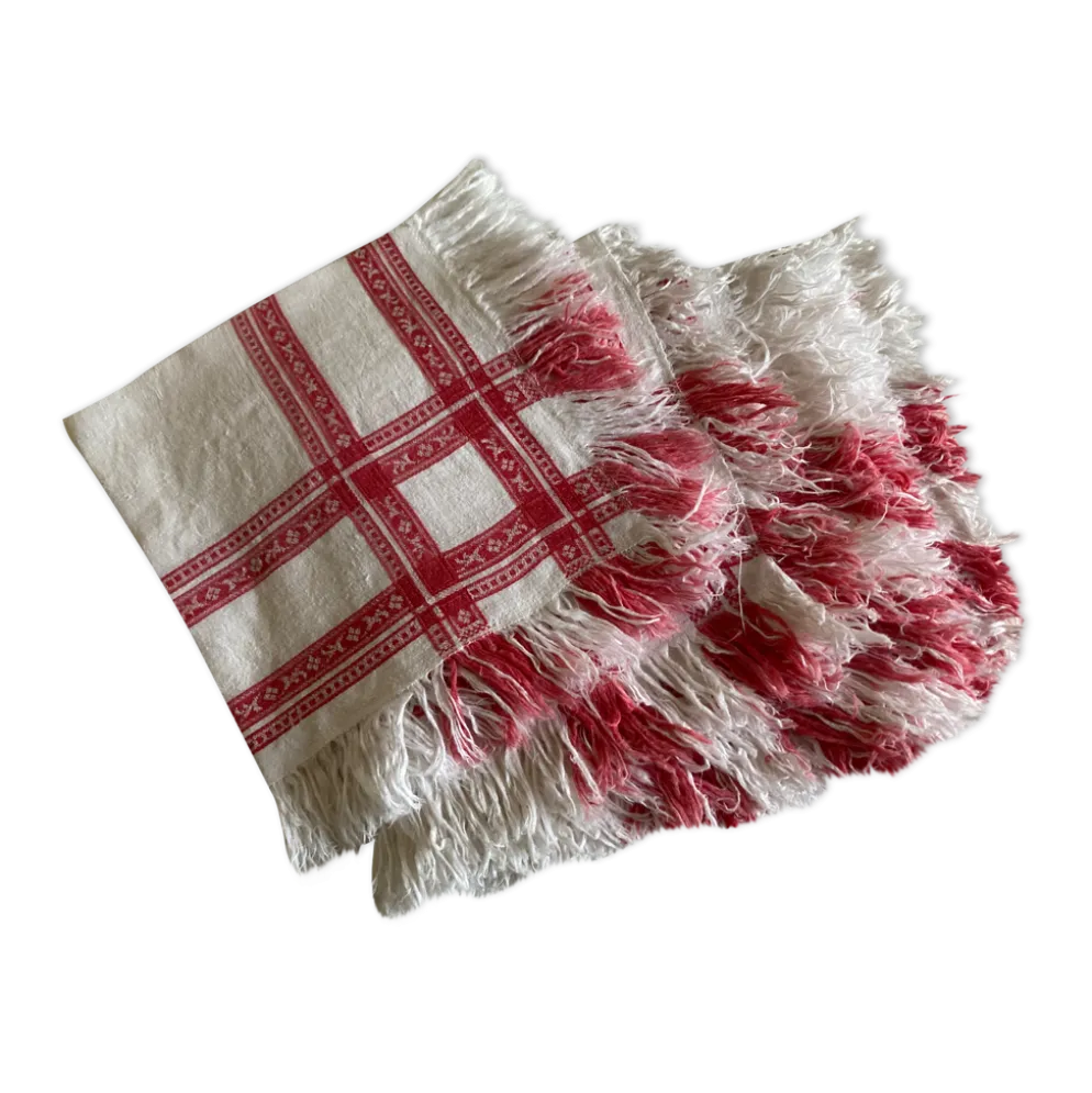 Set de 6 serviettes en damas de lin frangé 19e
