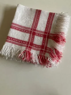Set de 6 serviettes en damas de lin frangé 19e