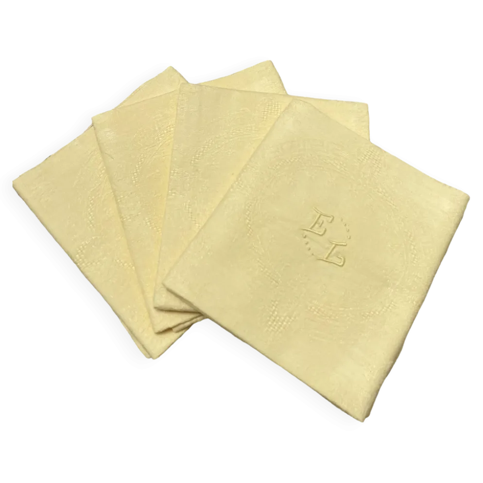 set de 4 serviettes monogrammées EL teintes jaune