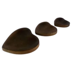Set de 3 vide poches scandinaves en teck, forme cœur