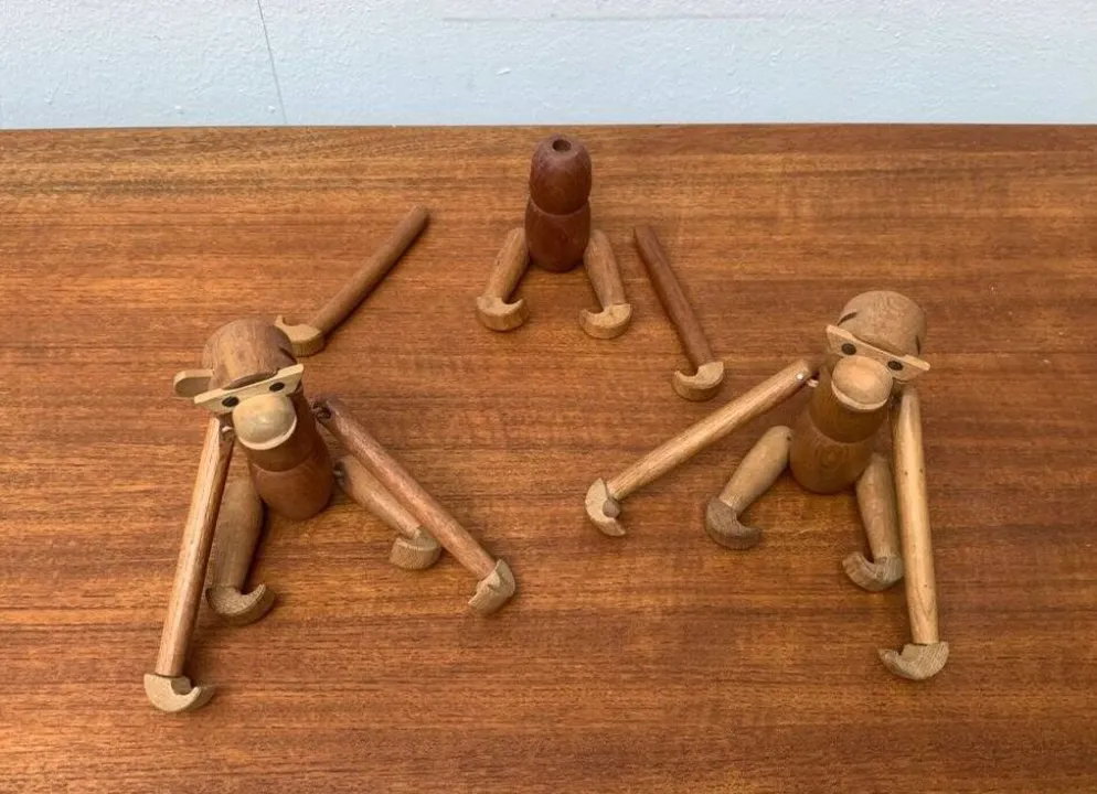 Singes en bois danois du milieu du siècle, lot de 3