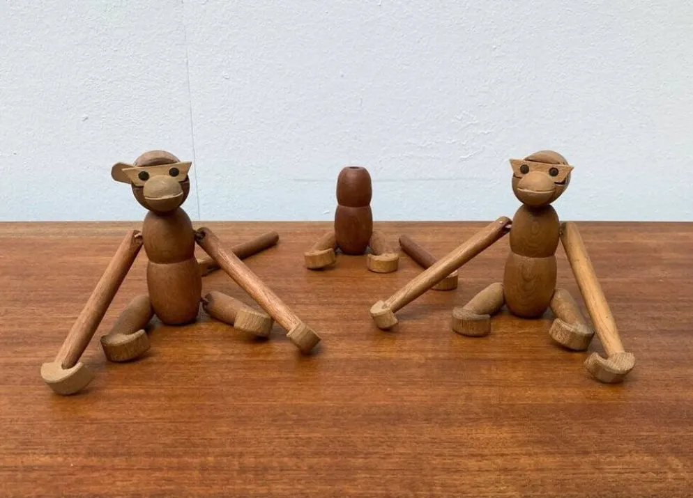 Singes en bois danois du milieu du siècle, lot de 3