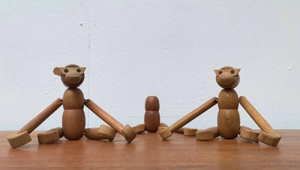 Singes en bois danois du milieu du siècle, lot de 3
