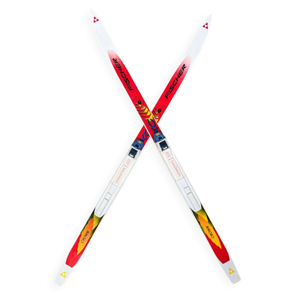 Skis vintage enfant Fischer Crown fixations Salomon