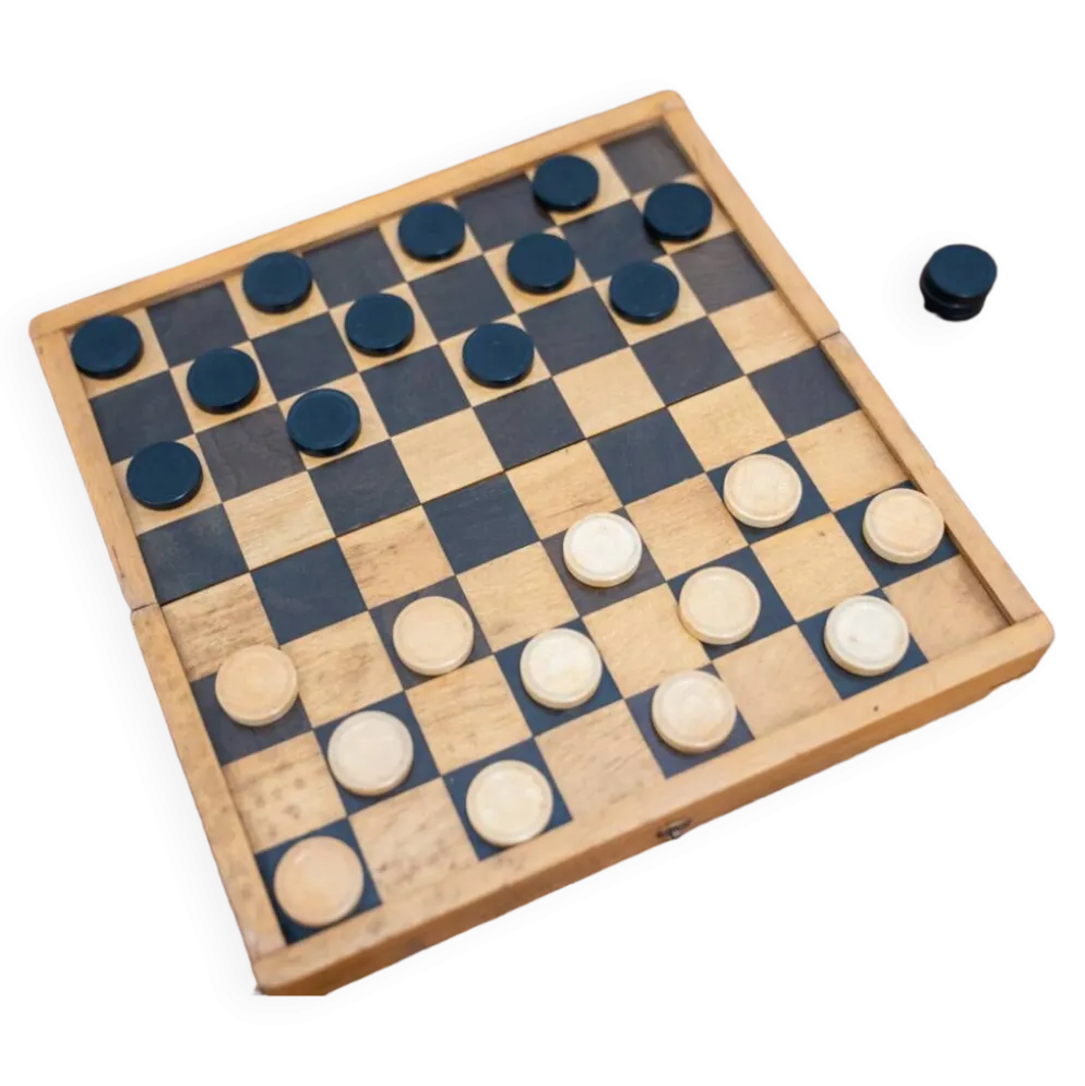 Small game of travel checkers, beech wood, 1970