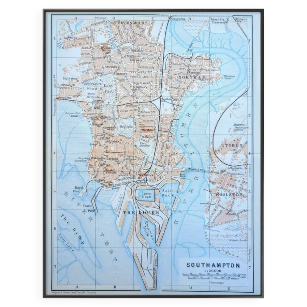 Southampton, Angleterre, plan original imprimé en 1913.