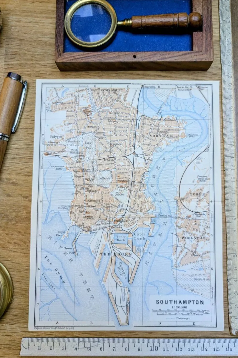 Southampton, Angleterre, plan original imprimé en 1913.