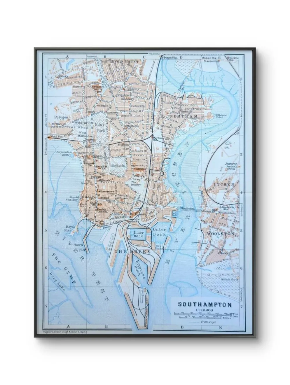 Southampton, Angleterre, plan original imprimé en 1913.